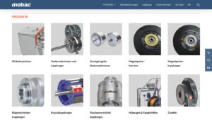 Produktauswahl von Mobac, einschließlich Wickelmaschinen, Hysterese- bremsen, Magnetpulverbremse, Koaxialkupplungen und Zubehör.