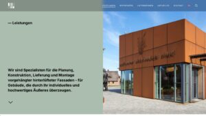 Moderne Architektur mit Kupferfassade und klaren Linien, die für die Planung, den Bau und die Montage von individuellen Fassadenlösungen steht.