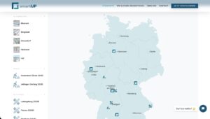 Karte von Deutschland mit markierten Städten und Regionen, die verschiedene Standorte darstellen. Ideal für die Navigation und Standortsuche.