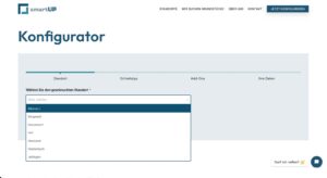 Screenshot eines Online-Tools zur Erstellung von Inhalten, das eine Dropdown-Liste zur Auswahl von Vorlagen anzeigt. Die Benutzeroberfläche ist übersichtlich und modern gestaltet.