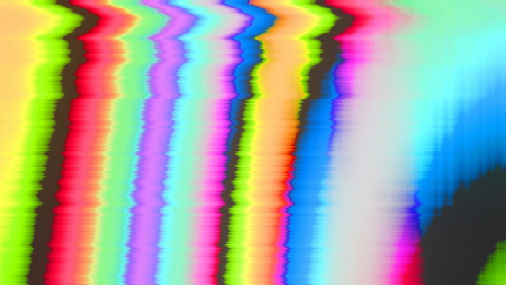 Buntes, abstraktes Hintergrundbild mit wellenförmigen Farbverläufen in Neonfarben, ideal für kreative Projekte oder digitale Kunst.